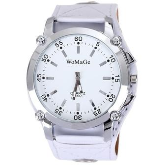 Fashion Men Women WOMAGE 9150-1 Stainless Steel Dial Leather Band Quartz Wrist Watch White (Intl)  