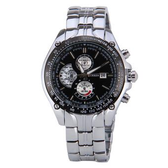 Fashion Waterproof Curren Chronometer Watch w Black Dial & Date Display Silver (Intl)  