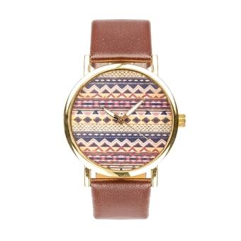 Fashion Women Lady Stripe Wave Design Watch Alloy Synthetic Leather Wrist Watch (Coffee) (Intl)  