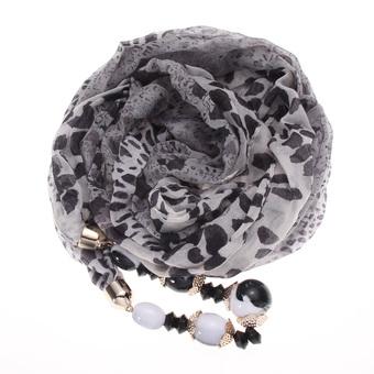 Fashion Women Leopard Scarf Linen All-match Long Scarf With Bead(White) (Intl)  
