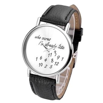 Faux Leather Band Quartz Date Round Dial Analog Wrist Watch (Black)  