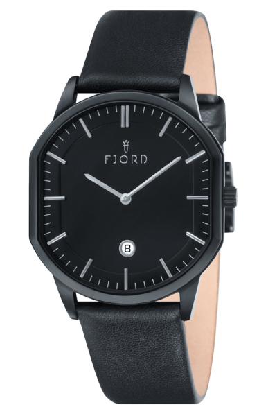 Fjord Stein Men Black Leather Strap Watch FJ-3009-03 - Black