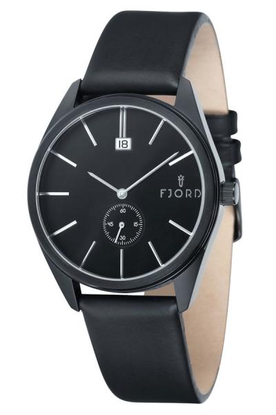 Fjord Ursa Men Black Leather Strap Watch FJ-3016-03 - Black