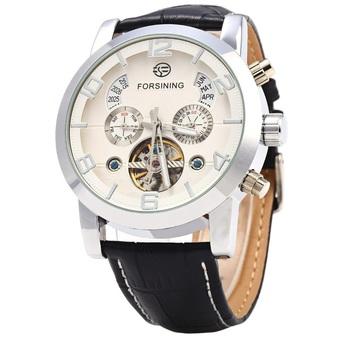 Forsining A165 Men Tourbillon Automatic Mechanical Watch Leather Strap Date Week Month Year Display - Intl  