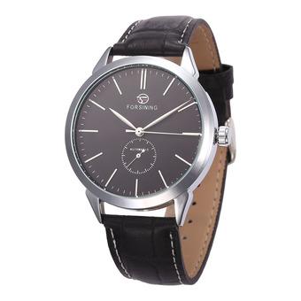 Forsining Men's Automatic Self-wind up Leather Strap Casual Watch (Black)  