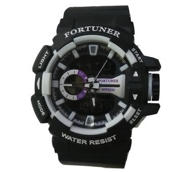 Fortuner Dual Time - Jam Tangan Pria - Rubber Strap - FR 402lG – Hitam  