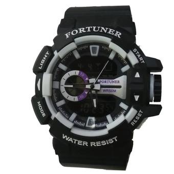 Fortuner Dual Time - Jam Tangan Pria - Rubber Strap - FR 658 - Putih  