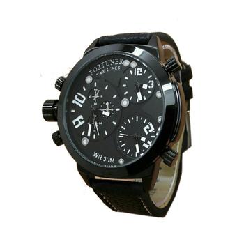 Fortuner Triple Time Jam Tangan Pria - Hitam-Putih - Leather Strap - F415Hp  
