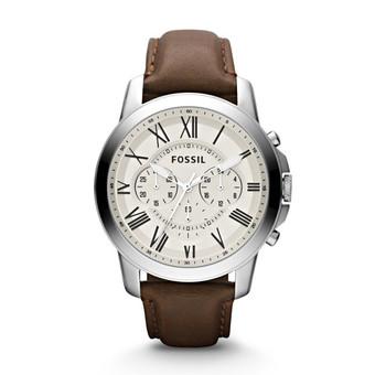 Fossil FS4735 - Jam Tangan Pria Grant Chronograph Brown Leather Watch - Cokelat  