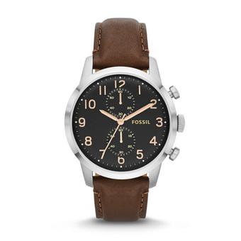 Fossil FS4873 - Jam Tangan Pria Townsman Chronograph Brown Leather Watch - Coklat  
