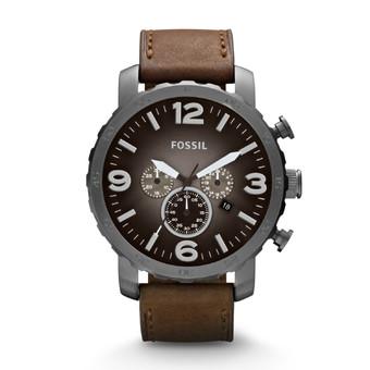Fossil JR1424 - Jam Tangan Pria Nate Chronograph Brown Leather Watch  