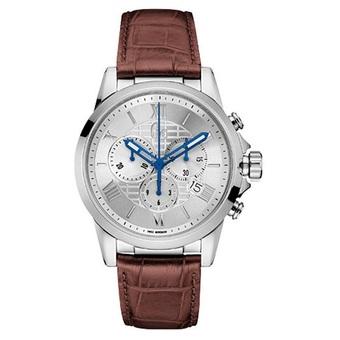 GC Guess Collection Jam Tangan Pria Coklat Silver Leather Strap Y08005G1  