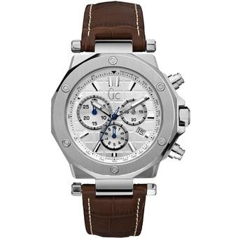 GC Guess Collection Jam Tangan Pria Coklat Silver Leather Strap X72001G1S  