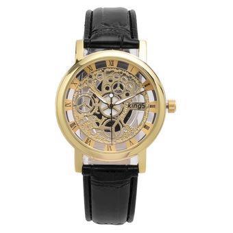 GETEK Men Hollow Carve Leather Band Strap Watch (Coffee Gold)  