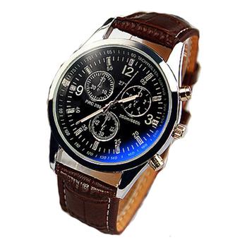GETEK Men's Leather Stainless Steel Quartz Wrist Watch (Black/Brown)  