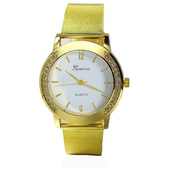 GETEK luxury Geneva Women's Crystal Stainless Steel Analog Quartz Wrist Watches (Gold+White) (Intl)  
