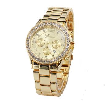 Geneva Date Quartz Wrist Watch Female Luxury Crystal Lady Ladies Watch Gold  