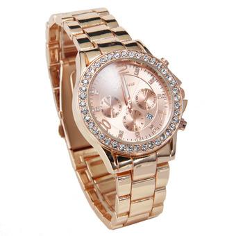 Geneva Date Quartz Wrist Watch Female Luxury Crystal Lady Ladies Watch (Gold)  