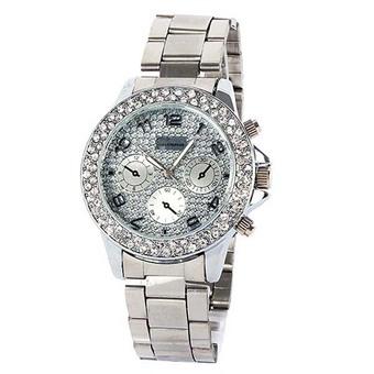 Geneva Luxury Crystal Rhinestone Unisex Silver Stainless Strap Watch  