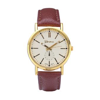 Geneva Roman Numeral Faux Leather Quartz Analog Wrist Watch (Gold Shell Yellow Surface) - Intl  