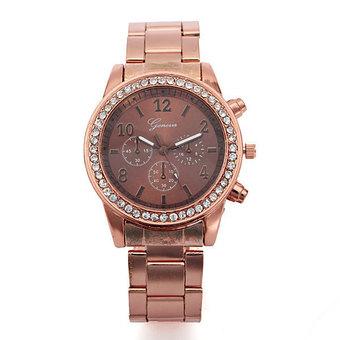 Geneva Unisex Crystal Alloy Coffee Stainless Steel Strap Wrist Watch  