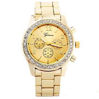 Geneva Unisex Crystal Alloy Golden Stainless Steel Strap Wrist Watch  