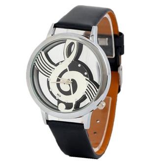 Geneva Watches Note Music Notation Leather Quartz Wristwatch Black  