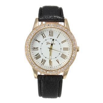 Geneva Women Leather Golden Crystal Quartz Wrist Watch  