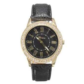 Geneva Women Leather Golden Crystal Quartz Wrist Watch (Intl)  