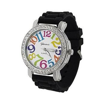 Geneva Women's Black Silicone Strap Watch- Intl  