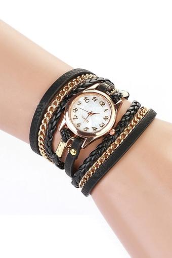 Geneva Women's Wrap Rivet Faux Leather Bracelet Wrist Watch Black  