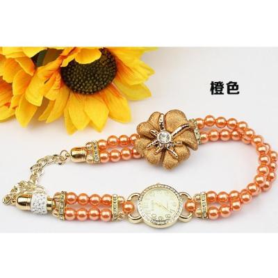 Ghz Girl Fashion Stylis Pearl Bracelet Quartz Watch - Orange
