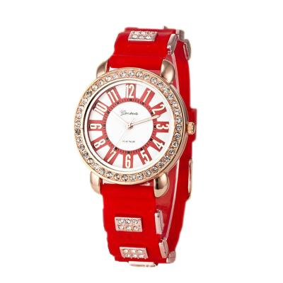 HET Geneva Silicone Watch With Diamonds(Red)