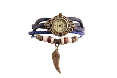 HET Retro Bracelet Watch Wings Pendant Watch(blue)