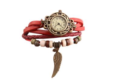 HET Retro Bracelet Watch Wings Pendant Watch(red)
