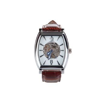 HY-07 Trendy Men's Brown Leather Strap Zinc Alloy Case Auto Mechanical Wrist Watch  