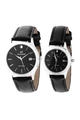 Hegner Couple Watch Jam Tangan Pasangan - Hitam - Strap Leather  