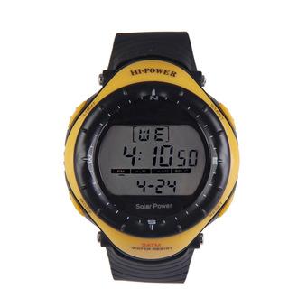 Hi- Power Round Dial Digital Waterproof Sport Solar Power Watch 0405 Yellow  
