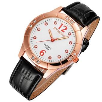 High Quality Fashion Casual Leather Strap Watches Women Inlaid Crystal Brand Quartz Watch Best Valentine Gift Clock (Black) - Intl  
