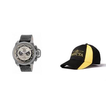 Invicta Corduba Men 50mm Case Nero Leather Strap Silver Dial Quartz Watch 18736 & Baseball Cap Hat - Intl  
