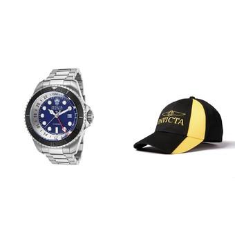 Invicta Hydromax Men 52mm Case Silver Stainless Steel Strap Blue Dial Quartz Watch 16968 & Baseball Cap Hat - Intl  
