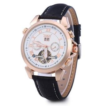 JARAGAR H057M Men Tourbillon Automatic Mechanical Watch Leather Strap Date Week Month - Intl  