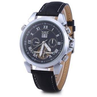 JARAGAR Men Tourbillon Automatic Mechanical Watch Leather Strap Date Week Month (Intl)  