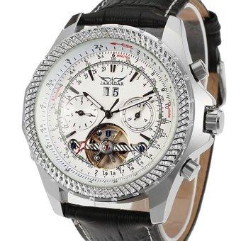 JARGAR Forsining Automatic Dress Watch with Black Leather Strap Gift Box JAG070M3S1 (White) (Intl)  