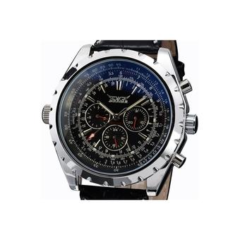 JARGAR Men's Round Dial Automatic Mechanical Wrist Watch with Date /Week /PU Band Black - Intl  