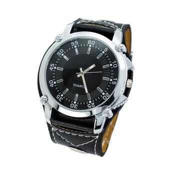 Jam Tangan Pria – Faux Leather Strap – Men's Classic Silver Case Watch – 626184 – Hitam  