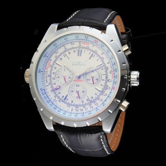 Jaragar Six Pointers Design Auto Mechanical Watch Leather Strap White Dial (Intl)  
