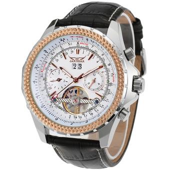 Jargar Automatic Dress Watch with Black Leather Strap Gift Box JAG070M3T2 (White) (Intl)  