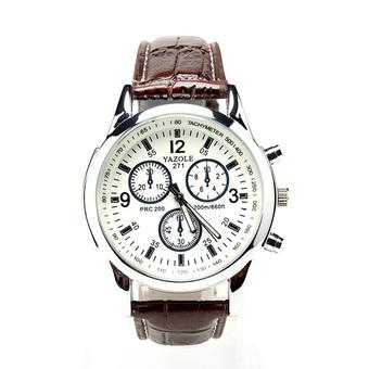 Jetting Buy Fashion Men's Date Leather Stainless Steel Military Sport Quartz Wrist Watch Hot White Dial Brown Band  