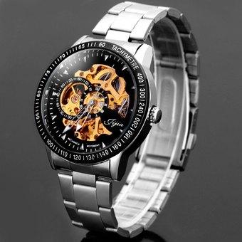 Jijia 8010 Hollow-out Automatic Mechanical Watch Round Dial Stainless Steel Band for Men (Black) - Intl  